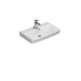 Kleine Badinspiration mit Badmöbeln in schwarzer Struktur mit elegantem Waschbecken, praktischem und stilvollem Dekor und runden Messinggriffen, quadratischem Spiegel mit integriertem Licht für einen modernen Look.