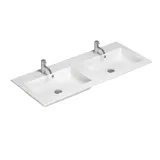 Große und moderne minimalistische Badezimmer Inspiration mit Doppelwaschbecken, quadratischen Spiegeln mit Lichtsteuerung, stilvollen Pendelleuchten, großen grauen Fliesen und einem geräumigen Design mit viel natürlichem Licht