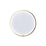 Badezimmer Inspiration im nordischen Stil mit Waschtischunterschrank und Unterschränken aus geräucherter Eiche, Schminkplatz, seitlich montiertem Waschbecken, rundem Spiegel mit Messingrahmen und sichtbaren charmanten Holzbalken.