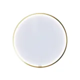 Stilvolles und luxuriöses Badezimmer mit sanften grünen Nuancen, einem großen eleganten runden Spiegel und einer modernen, raffinierten grünen Toilette