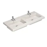 Elegante und moderne Badezimmer Inspiration mit dunklen Marmorwänden, runden beleuchteten Spiegeln mit schwarzem Rahmen, wandmontiertem Waschtischunterschrank mit Doppelwaschbecken und geräumiger Duschnische