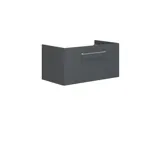 Inspiration für ein Badezimmer mit Badezimmermöbeln in mattem Grau, einem eleganten Waschbecken, einem schönen quadratischen Spiegel, einem grauen Fußboden und kleinen Fliesen in verschiedenen Gelb- und Grüntönen für einen hellen und verspielten Look