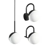 Badezimmer mit schräger Decke, inspiriert durch einen kleinen weißen Waschtisch und einen Hochschrank mit runden schwarzen Griffen, sowie einem schönen runden Spiegel, orangefarbene Fliesen geben einen frischen und modernen Look.