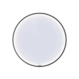 Großes urbanes Badezimmer mit Möbeln aus Eichenholz, Steinplatte mit quadratischem Becken, rundem Spiegel mit schwarzem Rand, Naturfarben und Terrakottaboden für einen industriellen und modernen Look