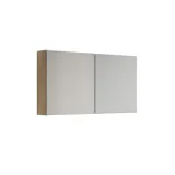 Großes Badezimmer mit einem Waschtisch in warmer Eiche, elegantem Doppelwaschbecken, schönem Spiegelschrank und Duschabtrennung, grünen Fischgrätfliesen für einen raffinierten Look.