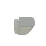 Stilvolles und luxuriöses Badezimmer mit sanften grünen Nuancen, einem großen eleganten runden Spiegel und einer modernen, raffinierten grünen Toilette