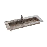Inspiration für ein großes Badezimmer mit grauem Waschtischunterschrank mit integriertem Griff, stilvollem, seitlich montiertem Waschbecken, quadratischem Spiegel mit abgerundeten Ecken, Wänden in Betonoptik und rohen Materialien für einen urbanen Look