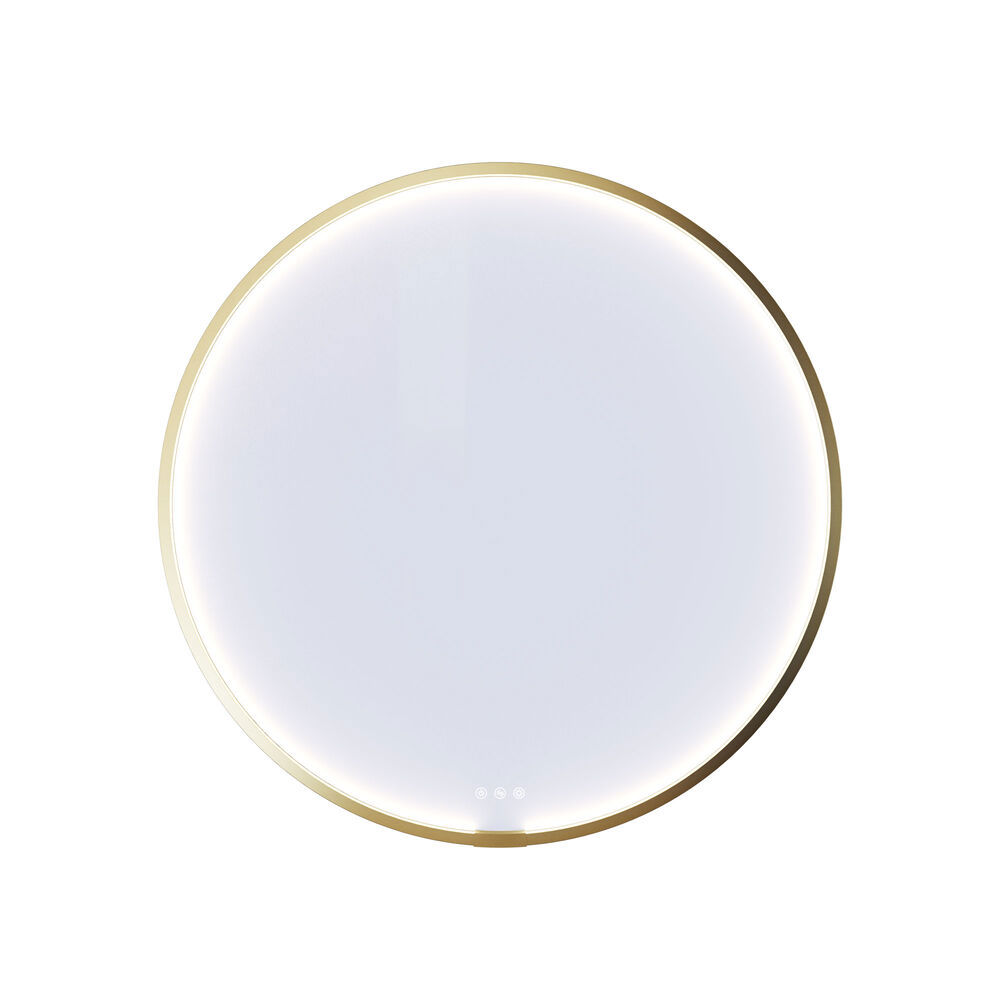 Großes und romantisches Badezimmer mit rundem Spiegel mit Goldverzierung