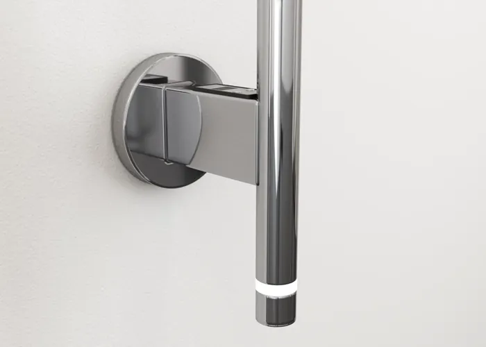 Badezimmerinspiration mit elektrischem Handtuchwärmer, der Ihre Handtücher angenehm warm hält und das Badezimmererlebnis exklusiv macht.