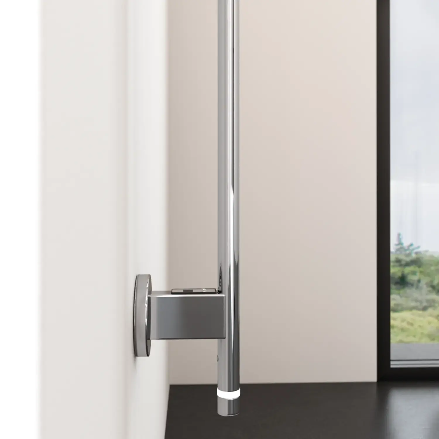 Badezimmerinspiration mit elektrischem Handtuchwärmer, der Ihre Handtücher angenehm warm hält und das Badezimmererlebnis exklusiv macht.