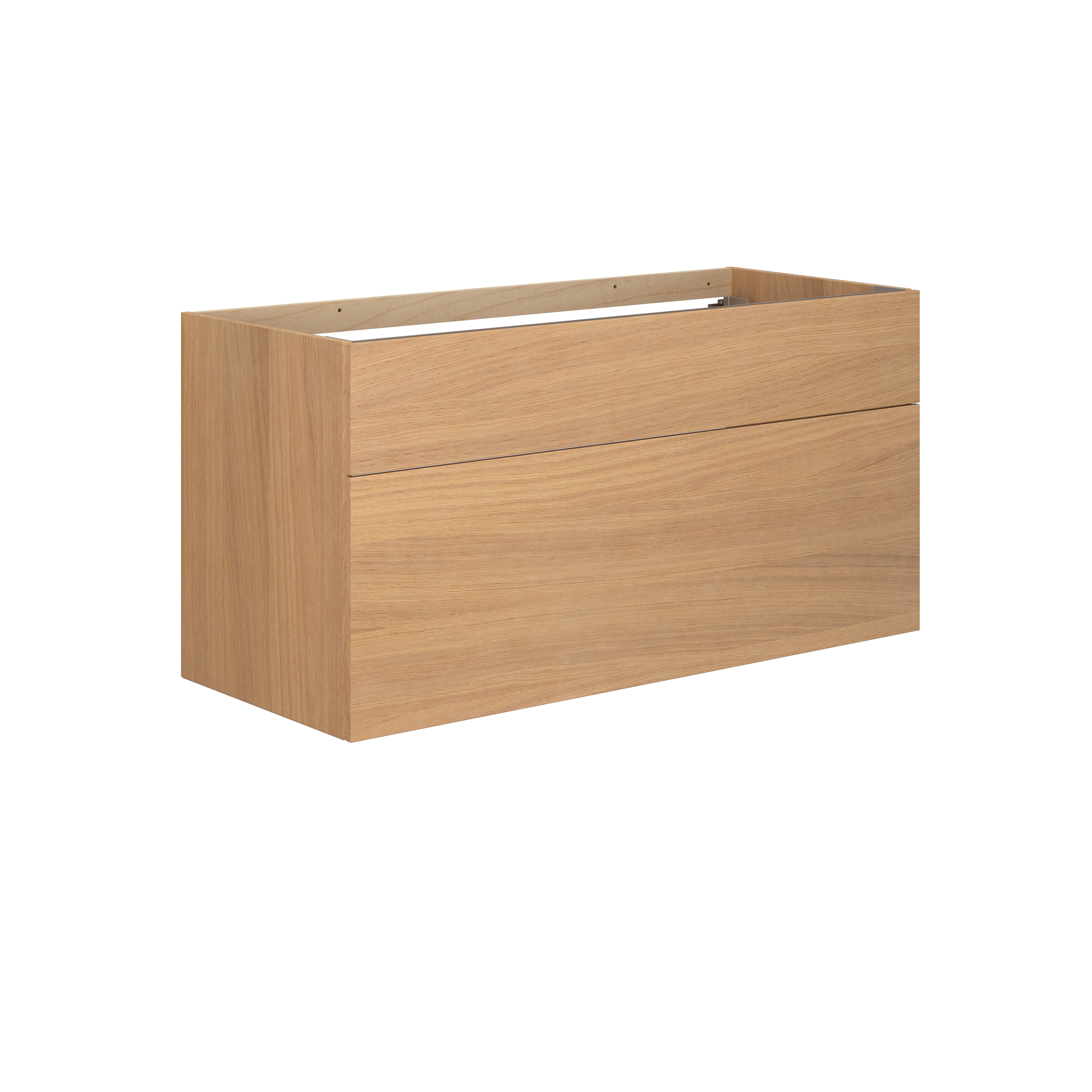 Modernes Badezimmer im nordischen Stil mit hellem Holz, eleganter Beleuchtung, Spiegelschrankwand und stilvoller Einrichtung, die eine warme und einladende Atmosphäre schafft.