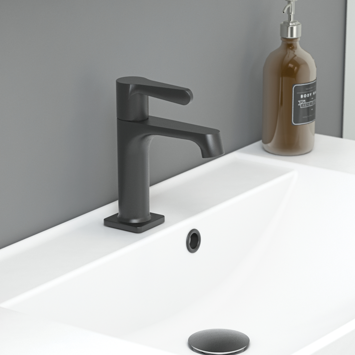 Stilvolle Badezimmer Inspiration mit beigem Waschtischunterschrank mit Innenschublade, Oberschrank, offenem Regal, ovalem Spiegel mit Beleuchtung, passenden Pendelleuchten, Regal unter dem Spiegel und wandhängendem WC